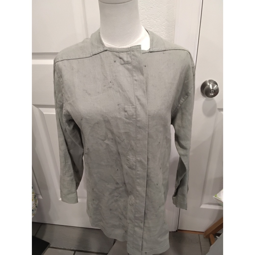Debra DeRoo 100% Linen Long Sleeve Hidden Button Top Sage Green Size 0